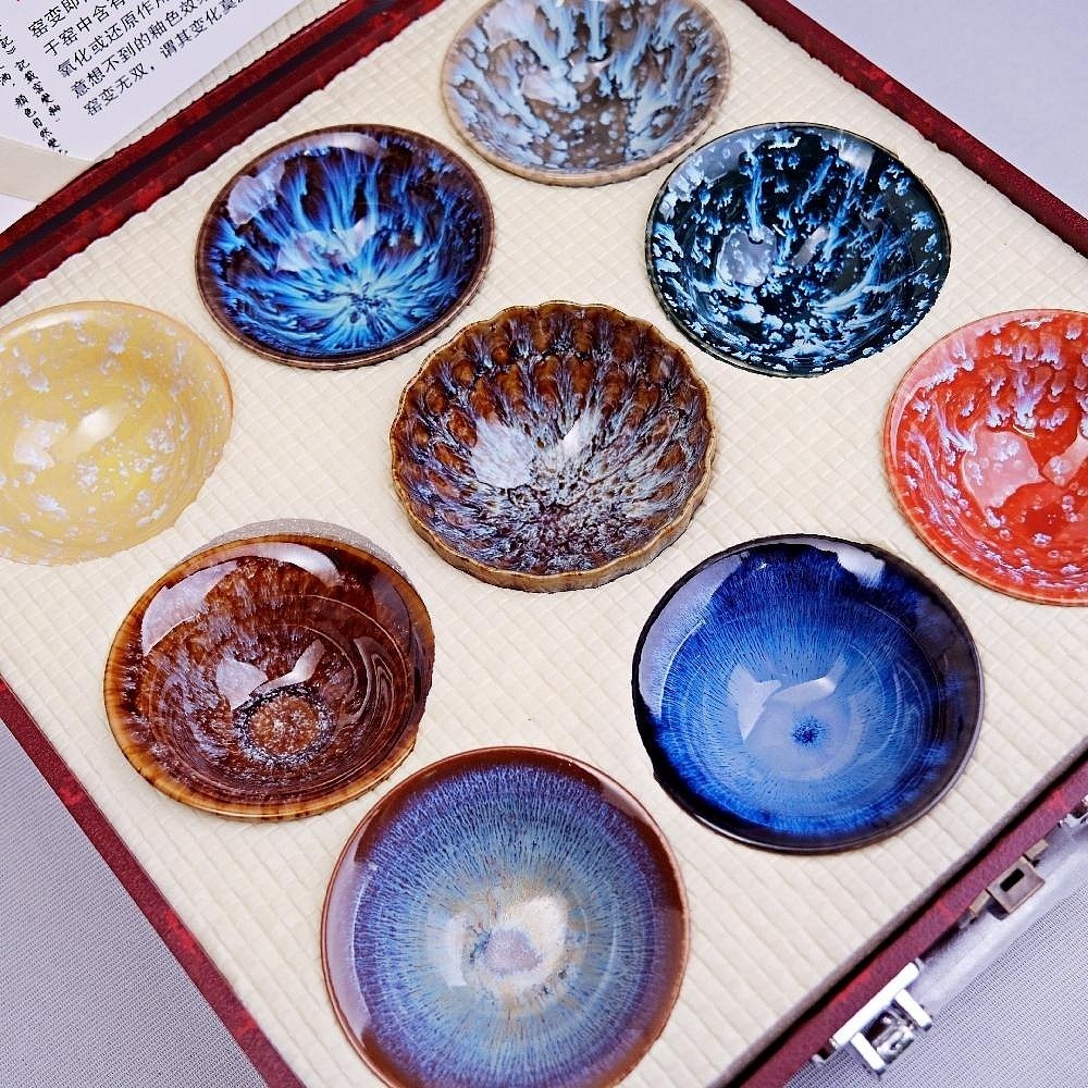 【自在坊茶具】茶具禮盒 窯變九色杯禮盒─9入 窯變杯 功夫茶杯 陶瓷杯子 茶杯收藏 茶具【全館滿599免運】-細節圖2