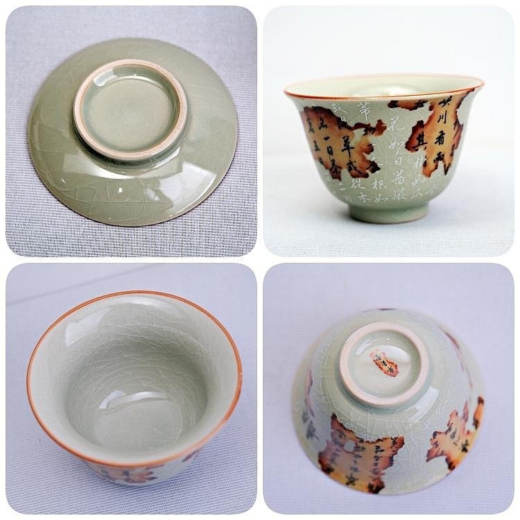 【自在坊茶具】老陶泥蓋碗─八破/山水/青花 蓋碗 敬茶碗 蓋碗茶杯 三才蓋碗 泡茶碗 陶瓷茶具【全館滿599免運】-細節圖6