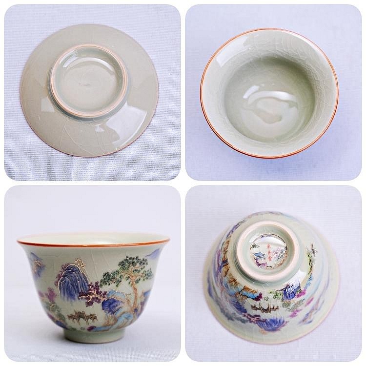 【自在坊茶具】老陶泥蓋碗─八破/山水/青花 蓋碗 敬茶碗 蓋碗茶杯 三才蓋碗 泡茶碗 陶瓷茶具【全館滿599免運】-細節圖8