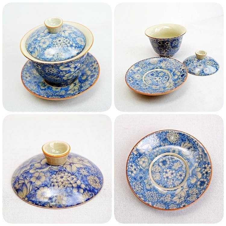 【自在坊茶具】老陶泥蓋碗─八破/山水/青花 蓋碗 敬茶碗 蓋碗茶杯 三才蓋碗 泡茶碗 陶瓷茶具【全館滿599免運】-細節圖9