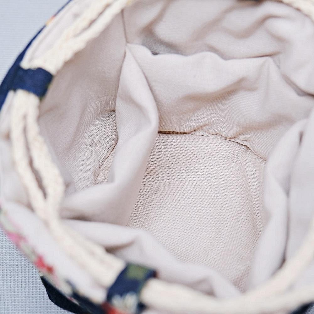 【自在坊茶具】茶具 五格束口收納袋─米/咖/灰/藍花 加厚款麻布保護布袋 抽繩棉布壺套 外出茶具提袋 旅行茶具 收納布包-細節圖3