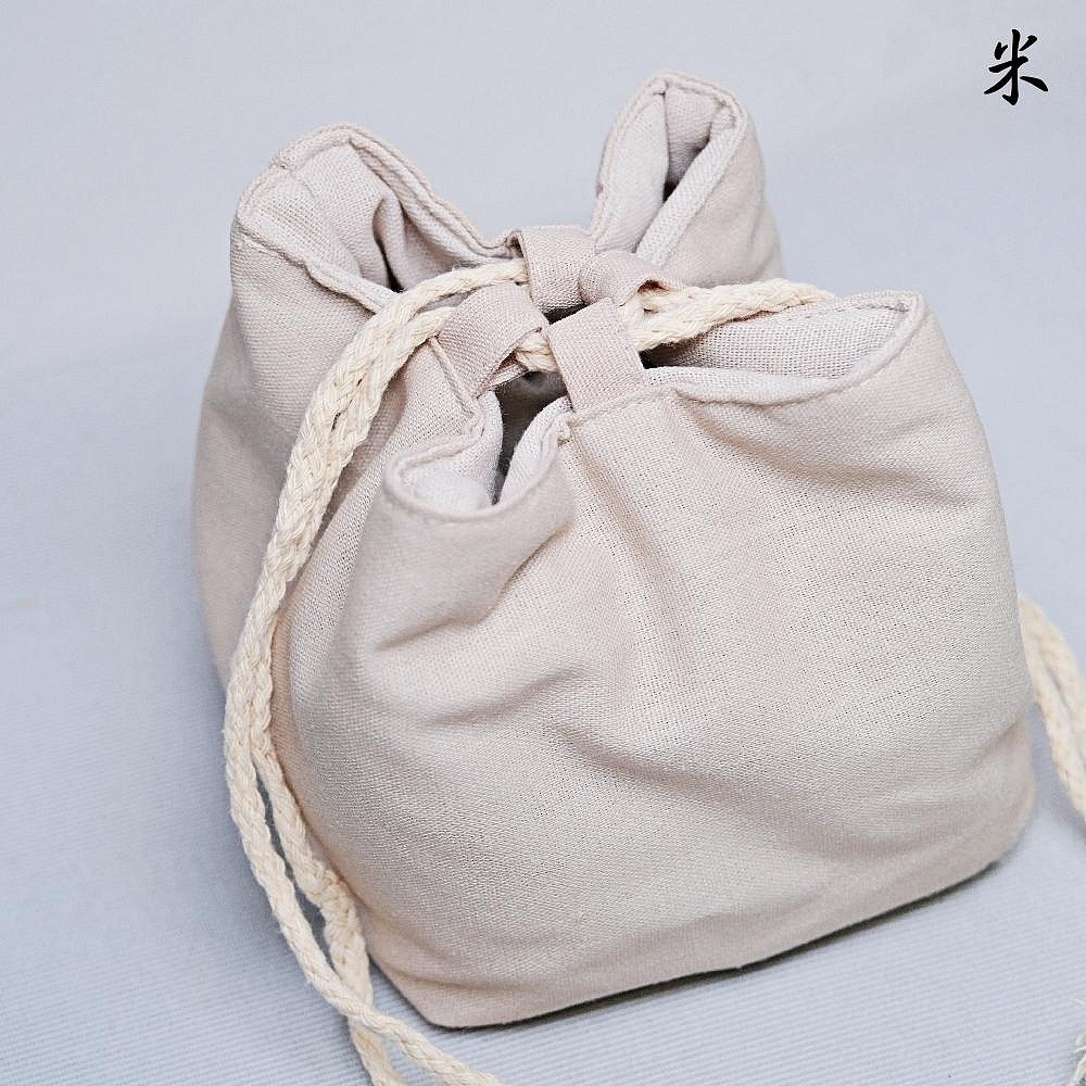 【自在坊茶具】茶具 五格束口收納袋─米/咖/灰/藍花 加厚款麻布保護布袋 抽繩棉布壺套 外出茶具提袋 旅行茶具 收納布包-細節圖8