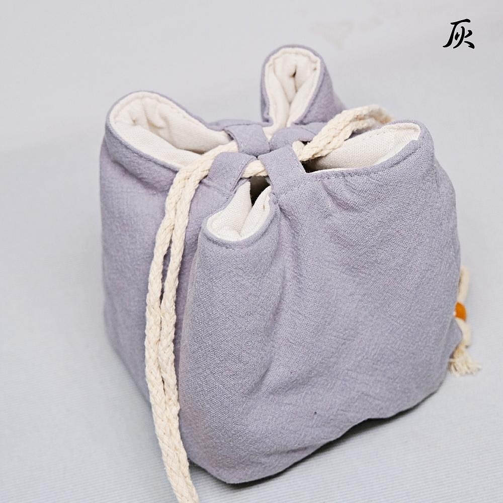 【自在坊茶具】茶具 五格束口收納袋─米/咖/灰/藍花 加厚款麻布保護布袋 抽繩棉布壺套 外出茶具提袋 旅行茶具 收納布包-規格圖11