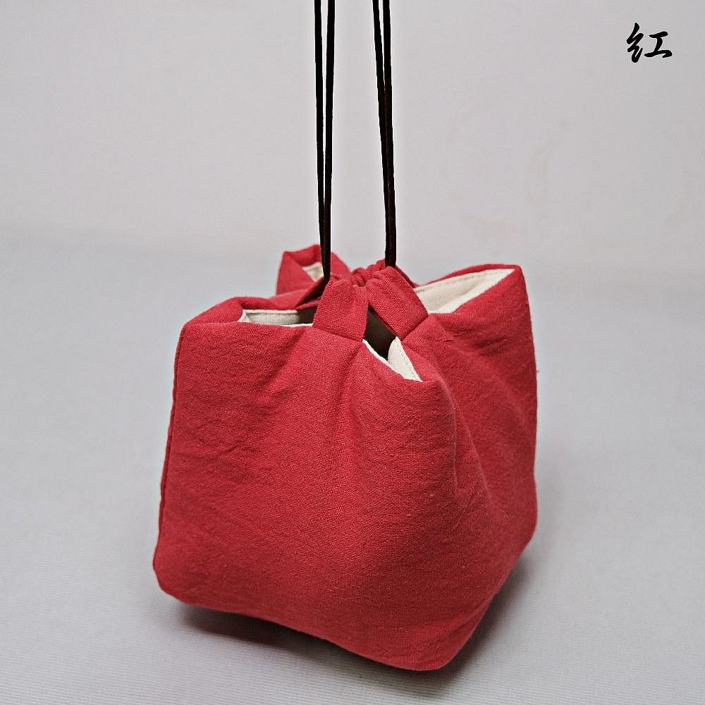 【自在坊茶具】茶具 茶壼布套─紅/藍 加厚款麻布保護布袋 抽繩棉布壺套 外出茶具提袋 壺套 棉布杯套 旅行茶具 收納布包-細節圖3