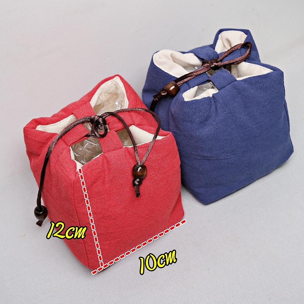 【自在坊茶具】茶具 茶壼布套─紅/藍 加厚款麻布保護布袋 抽繩棉布壺套 外出茶具提袋 壺套 棉布杯套 旅行茶具 收納布包-細節圖10