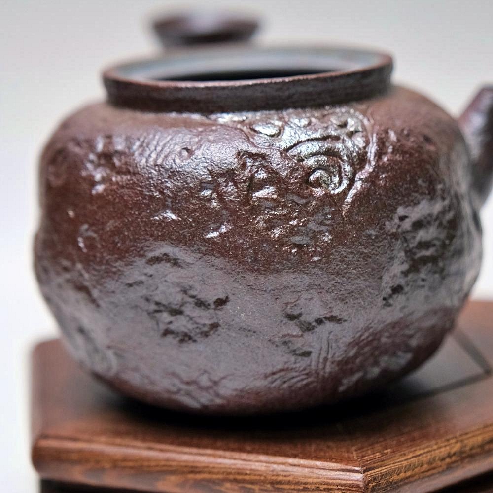 【自在坊茶具】彎月粗陶鎏金側把壺 180ml 禪風古韻 淡雅清俗 細緻手作 自然窯變 古法燒製 粗陶茶壼 功夫茶具【全館-細節圖4