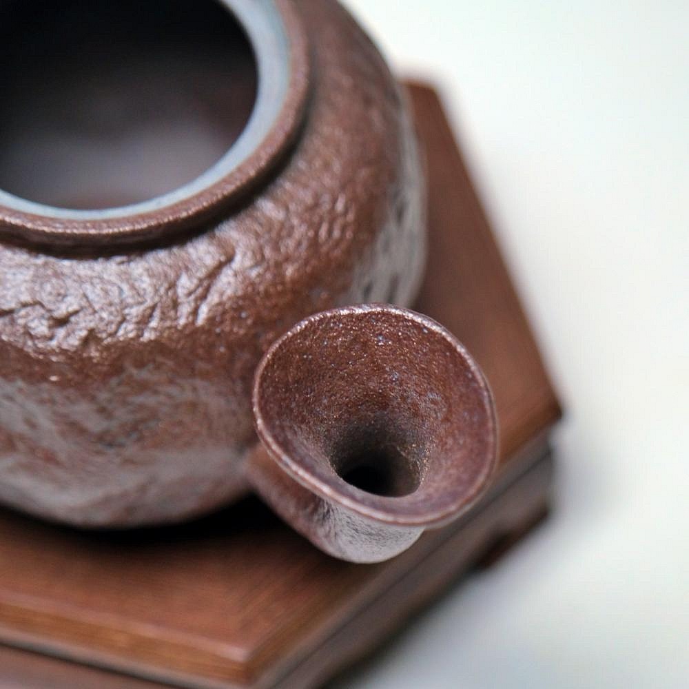 【自在坊茶具】彎月粗陶鎏金側把壺 180ml 禪風古韻 淡雅清俗 細緻手作 自然窯變 古法燒製 粗陶茶壼 功夫茶具【全館-細節圖7