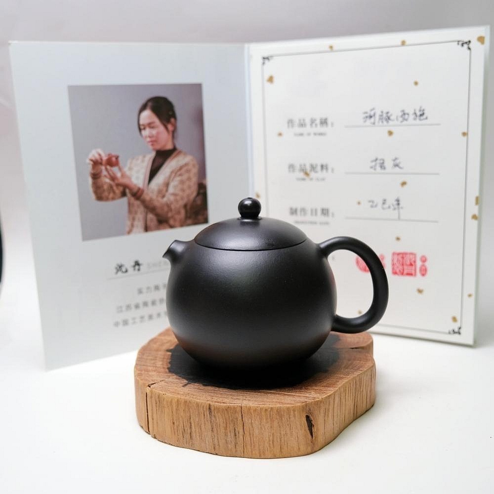 【自在坊茶具】沈丹梧灰河豚西施─200ml 工藝師手作 原礦紫砂 宜興茶壺 一把好壺 出湯順暢 三寸不斷-細節圖9
