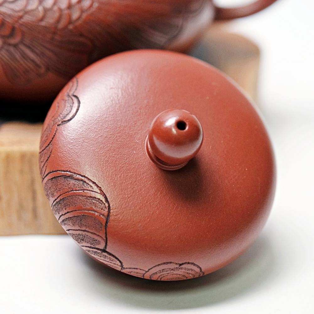 【自在坊茶具】董俊魚趣大紅袍君德壺─170ml 工藝師手作 原礦紫砂 宜興茶壺 一把好壺 出湯順暢 三寸不斷-細節圖7