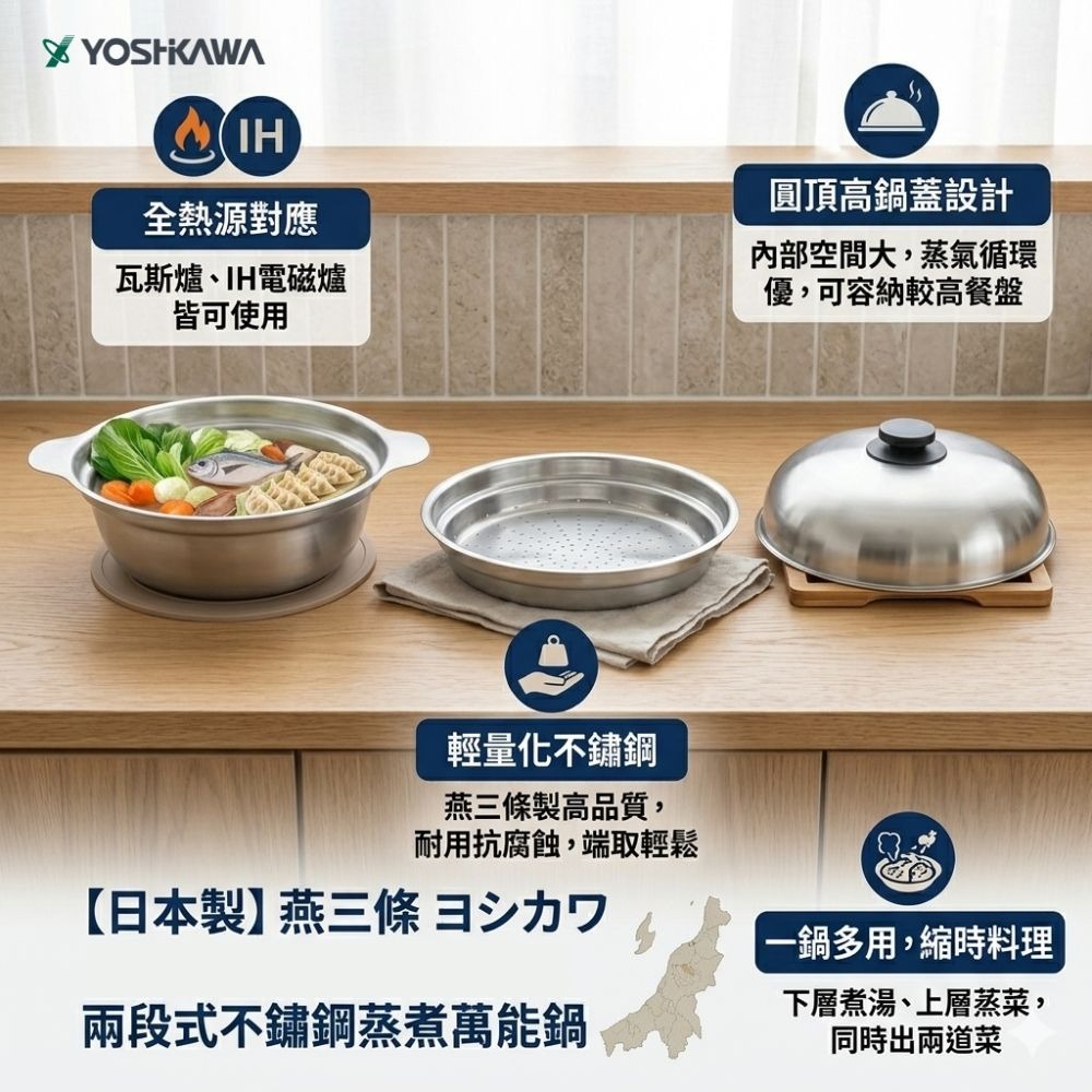 【YOSHIKAWA吉川】不鏽鋼萬用鍋組 24cm 日本製 1216094-細節圖8