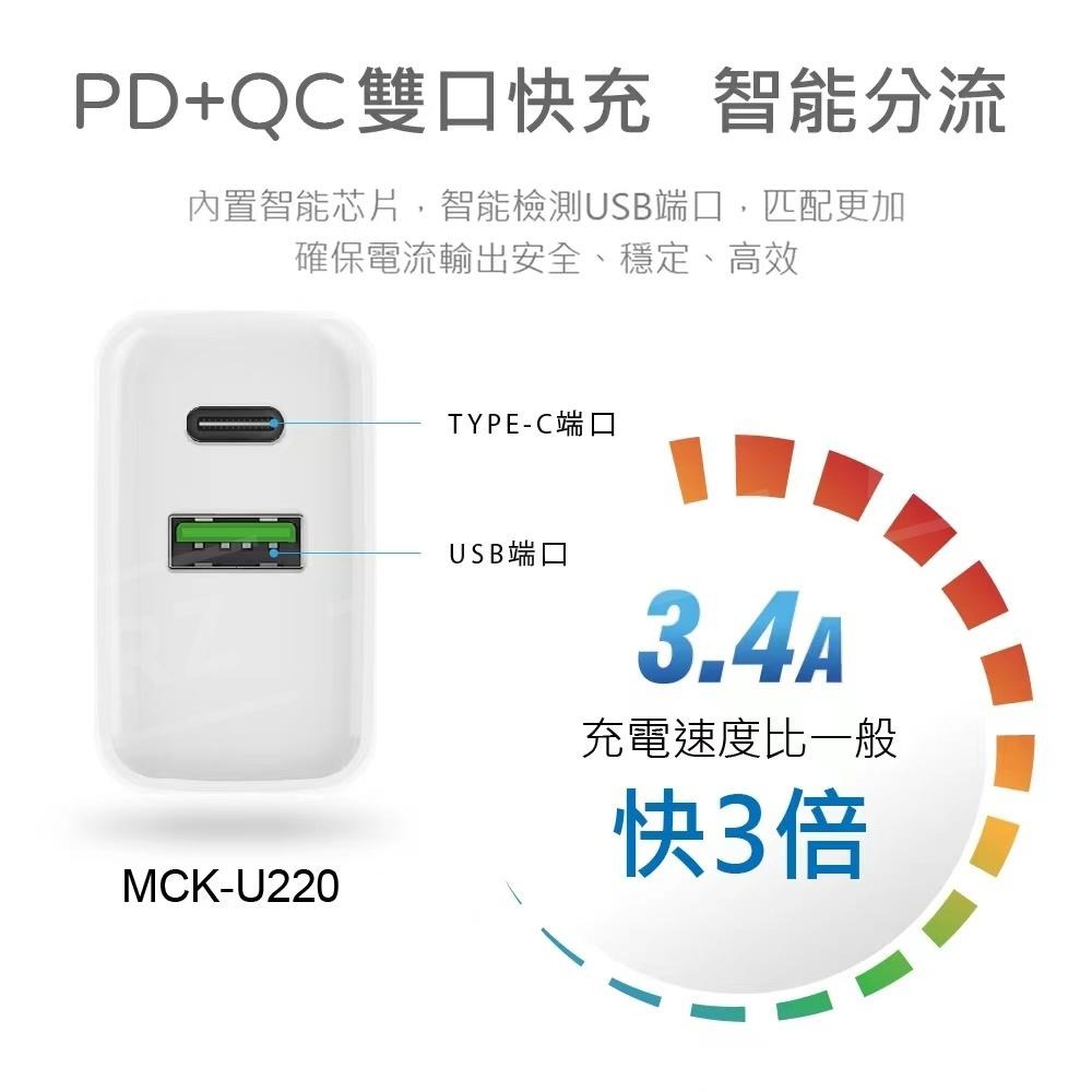 PD+QC 雙孔快充頭 20W【ARZ】【D174】Type-C USB 豆腐頭 旅充頭 PD快充頭 充電器 快速充電器-細節圖3