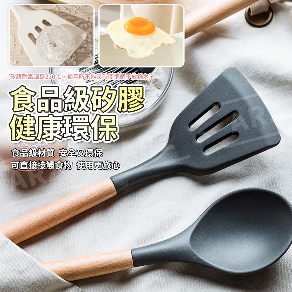 矽膠廚具 12件組【ARZ】【E112】食品級 不沾鍋 鍋鏟 撈麵勺 打蛋器 湯勺 食物夾 刮刀 廚房用具 烘焙 露營-細節圖4