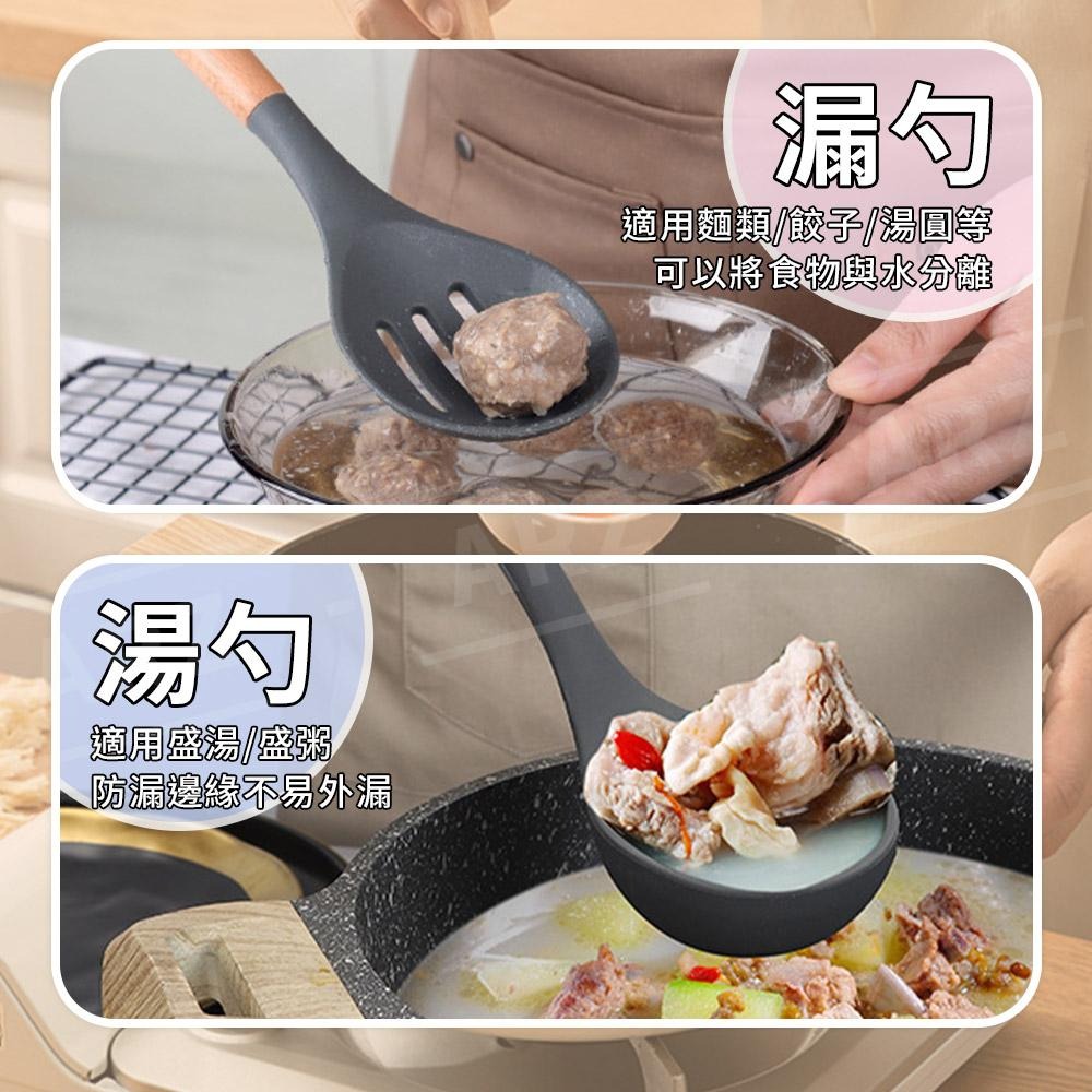 矽膠廚具 12件組【ARZ】【E112】食品級 不沾鍋 鍋鏟 撈麵勺 打蛋器 湯勺 食物夾 刮刀 廚房用具 烘焙 露營-細節圖6