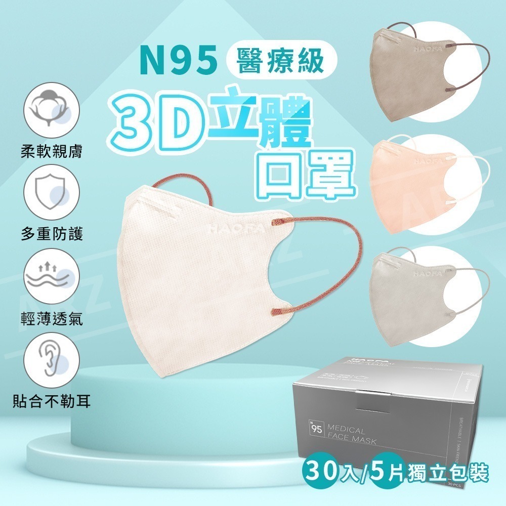 HAOFA 新色 醫療N95口罩 台灣製 獨立包裝【ARZ】【D050】醫療口罩 醫用口罩 立體口罩 3D口罩 4D口罩-細節圖2