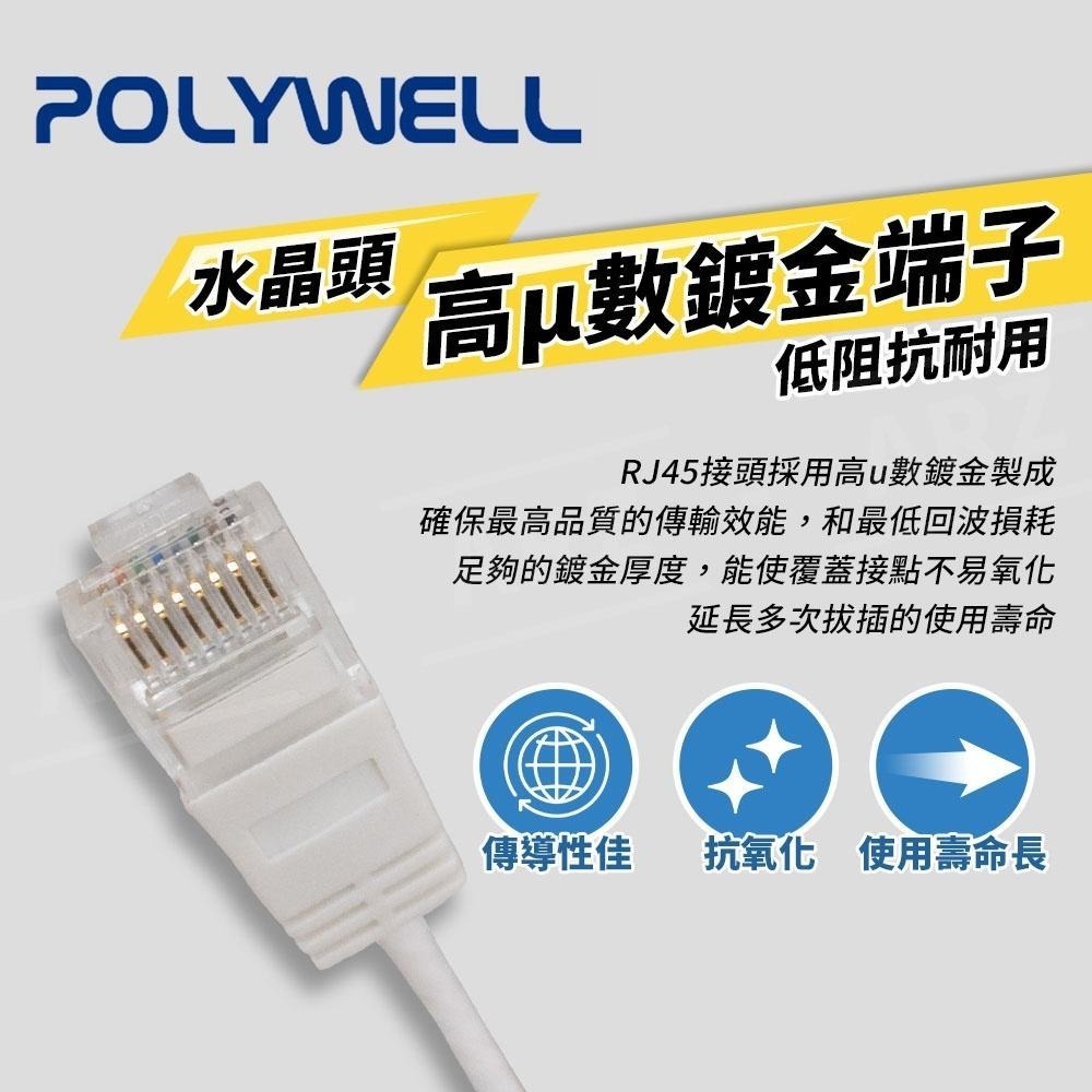 POLYWELL 極細高速網路線 CAT6【ARZ】【D232】0.2m~15m 1Gbps RJ45 純銅 乙太網路線-細節圖7