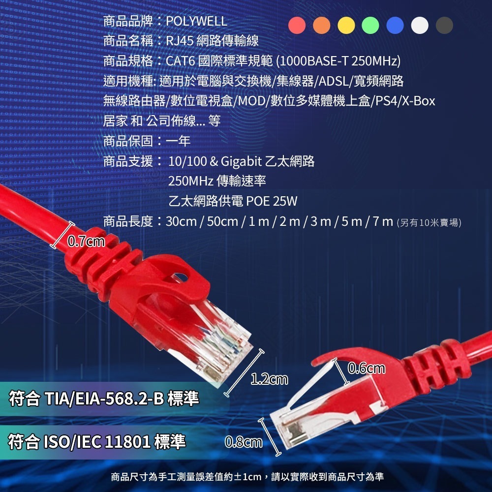 POLYWELL cat.6 高速網路線【ARZ】【D230】0.3m~7m 1Gbps千兆 乙太網路線 RJ45純銅線-細節圖11