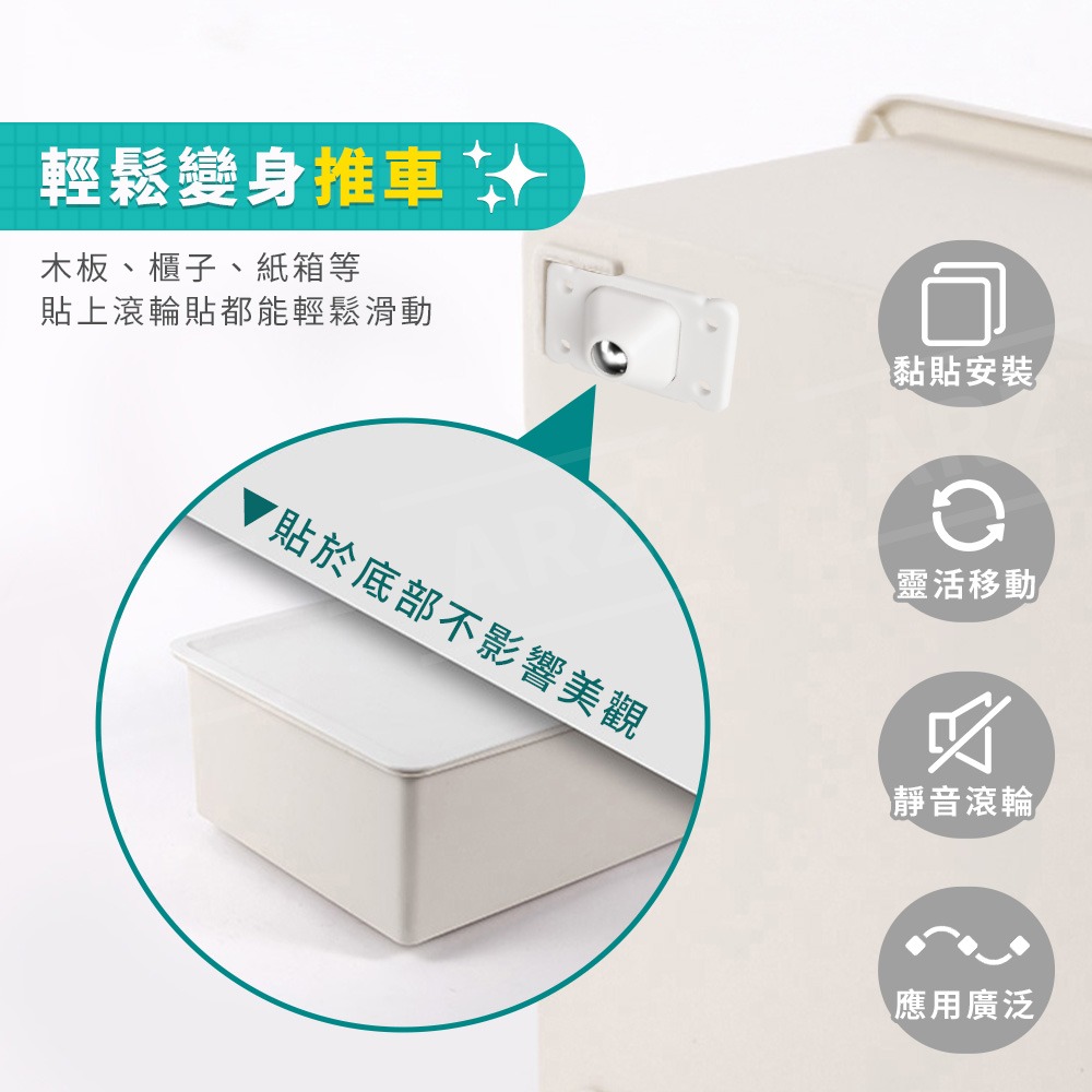 萬向滾輪貼 4入裝【ARZ】【C110】滾輪貼 黏貼式滑輪 收納箱滑輪 萬向滑輪 底部滾輪 粘貼滑輪 小滑輪 滾輪 滑輪-細節圖2