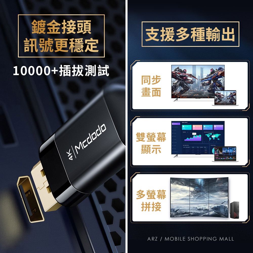 Mcdodo DP影像傳輸線 2米【ARZ】【B402】公對公 4K 電視傳輸線 電視線 高清線 DP線 轉接線-細節圖10