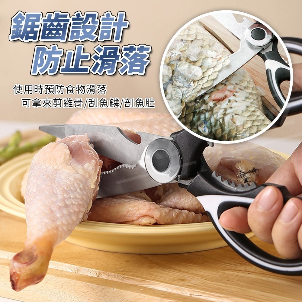 不鏽鋼 廚房剪刀【ARZ】【E166】食物剪 雞骨剪 殺魚剪 烤肉剪刀 剪骨 刮魚鱗 剪刀 不鏽鋼剪刀 料理剪刀 開瓶器-細節圖2