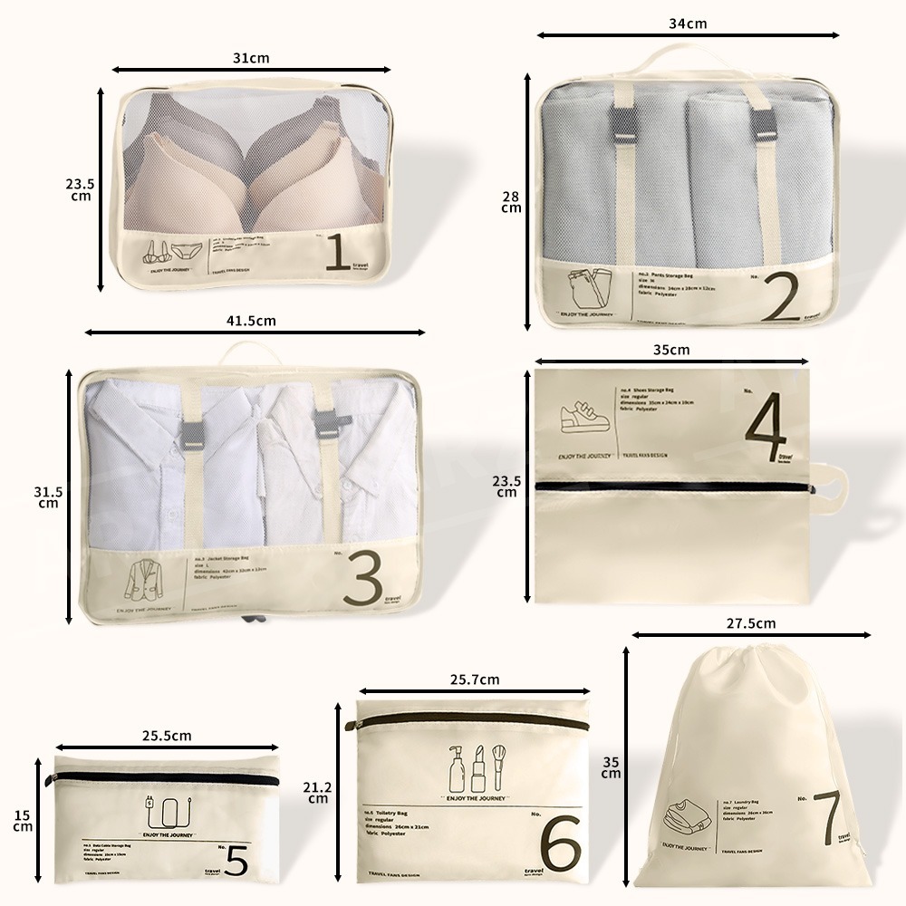 旅行收納袋 七件組【ARZ】【G139】出國必備 旅行袋 行李袋 行李收納袋 衣物收納袋 收納包 收納袋 分裝袋 盥洗包-細節圖9