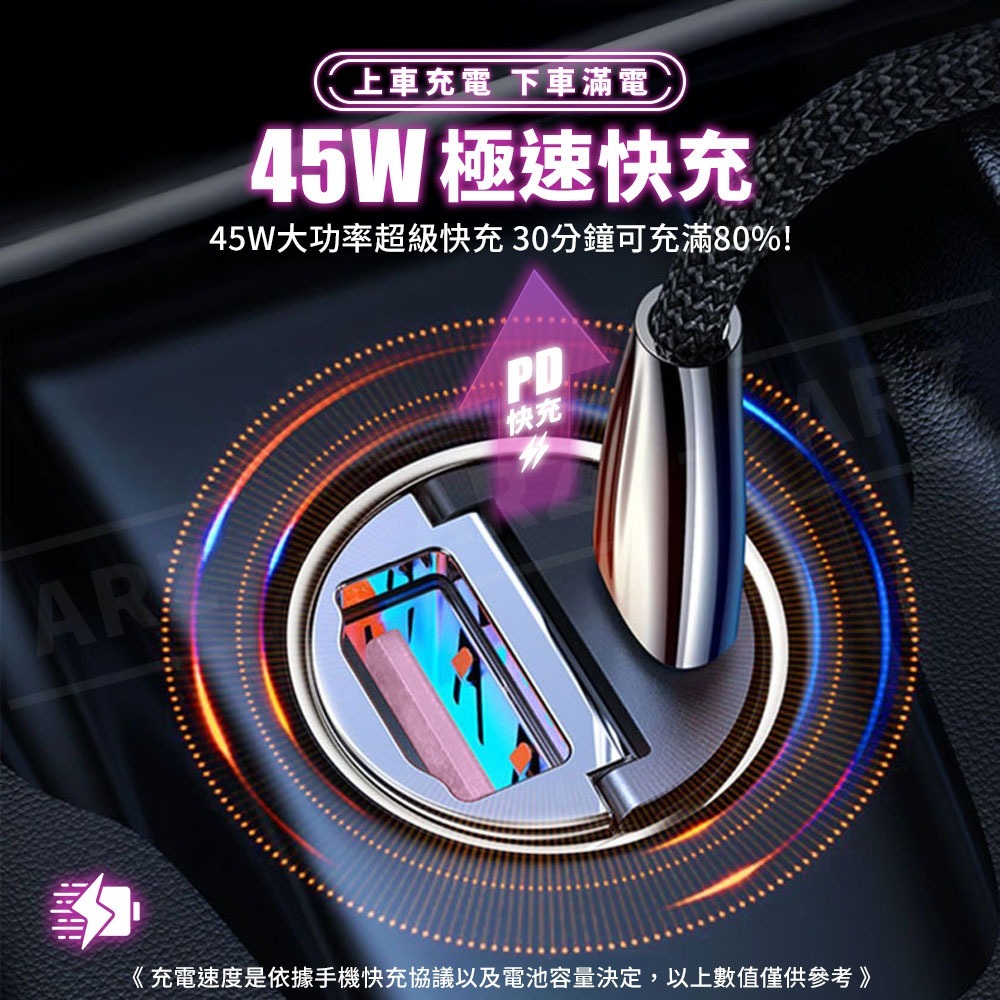 車用充電器  45W 快充車充【ARZ】【G149】雙Type C 迷你車用充電器 車充 點菸孔 汽車充電器 PD快充頭-細節圖5