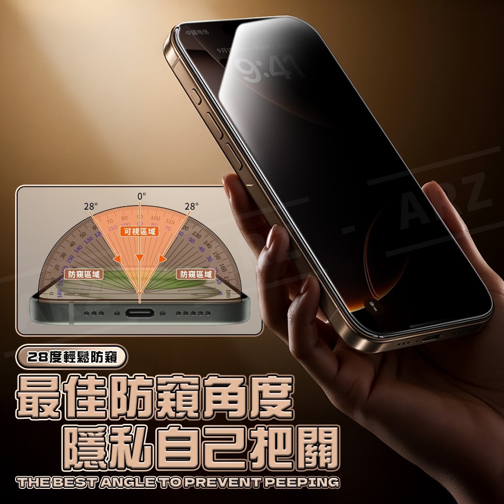 28度 防窺保護貼【ARZ】【G012】防窺膜 手機玻璃貼 螢幕防窺 防偷窺 適用iPhone17 16 Pro Max-細節圖3