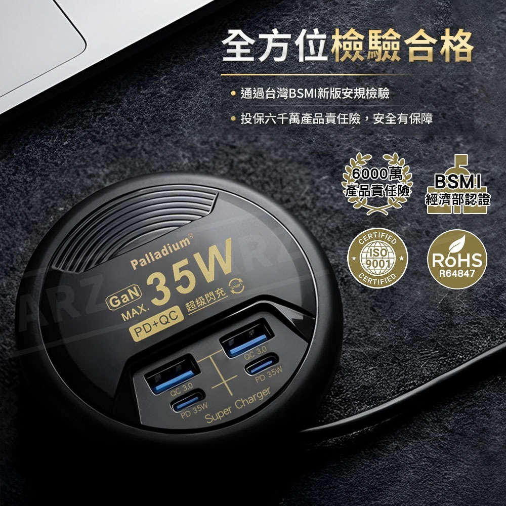 Palladium 收納式USB充電器【ARZ】【G203】35W PD快充 轉盤充電器 超級閃充電源供應器 萬國充電器-細節圖2