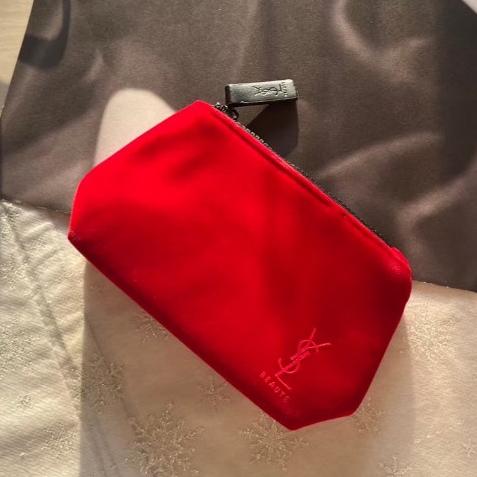 YSL 聖羅蘭 訂製酒紅/紅色化妝包(15*9.5*5cm) 專櫃貨 贈品包 全新