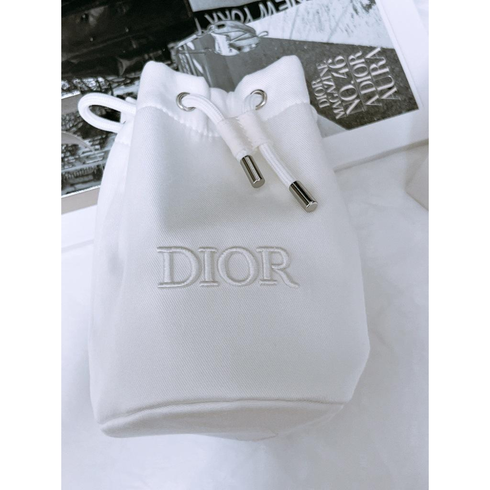 DIOR 迪奧 白色束口化妝包 美妍包 18*20*12cm 束口袋 正品 全新百貨專櫃貨-細節圖2