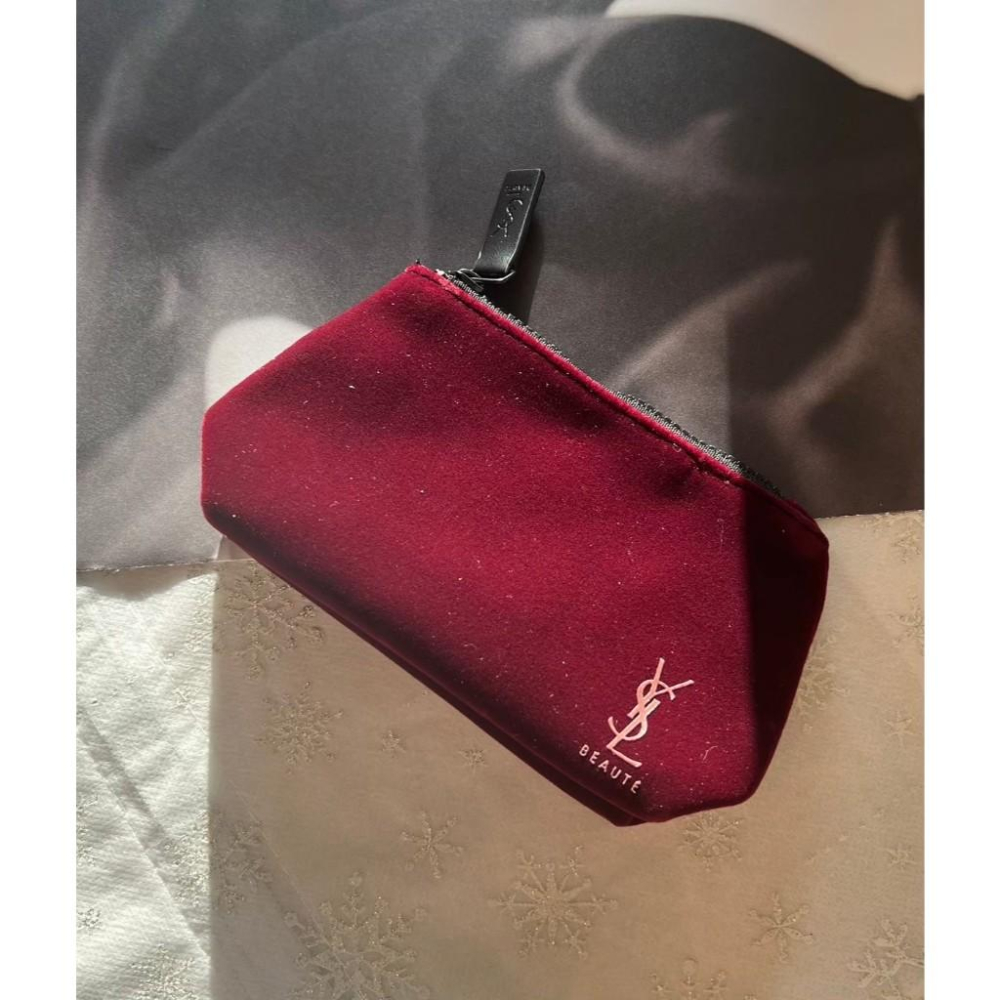 YSL 聖羅蘭 訂製酒紅/紅色化妝包(15*9.5*5cm) 專櫃貨 贈品包 全新-細節圖2