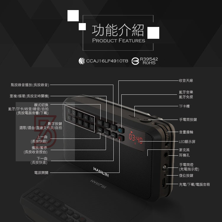 HANLIN-BTE500 藍芽立體聲收錄播音機 廣播FM收音機 可讀記憶卡 藍牙喇叭音響音箱75海-細節圖9