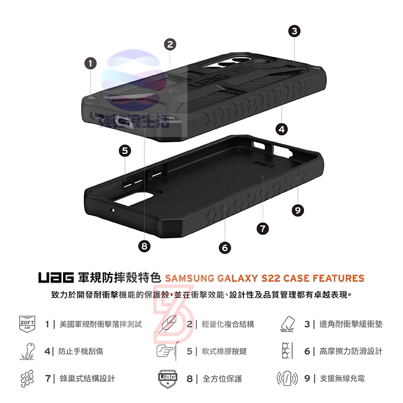 UAG Galaxy S22 plus ultra 頂級版耐衝擊保護殼 三星手機殼 + 實色 黑-細節圖3