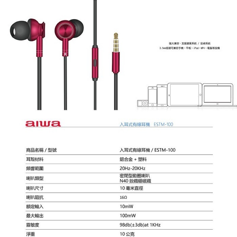 AIWA 日本愛華 Hi-Res 有線耳機 ESTM-100 入耳式通話耳機 強強滾健康-細節圖5