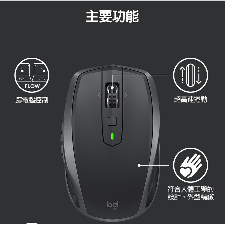 羅技 MX Anywhere 2S 無線滑鼠-黑色 強強滾 跨電腦 快速充電-細節圖2