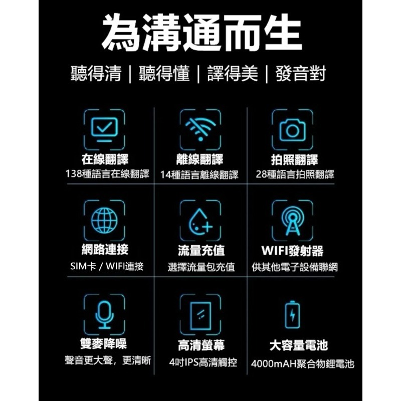新莊【TEN3S】AI雙向翻譯機 4吋螢幕 4G+WIFI即時語音雙向翻譯 138種語言翻譯 拍照翻譯60種語言 強強滾-細節圖2