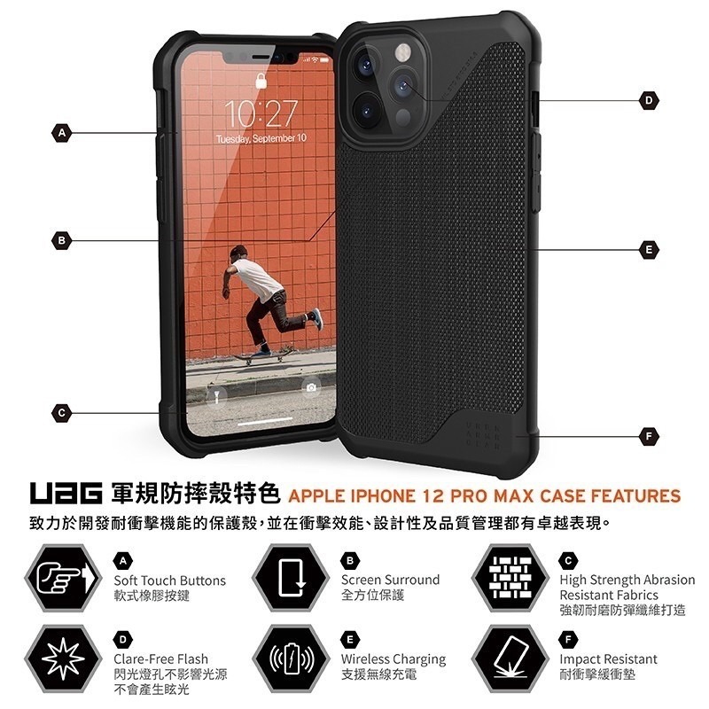 新莊【UAG】iPhone 12 Pro Max 耐衝擊保護殼-軍用黑 (美國軍規 防摔殼 手機殼) 強強滾健康-細節圖2