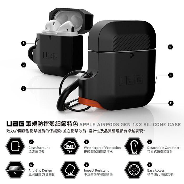 UAG AirPods 耐衝擊防水防塵保護殼-極黑 / 黑 www-細節圖3