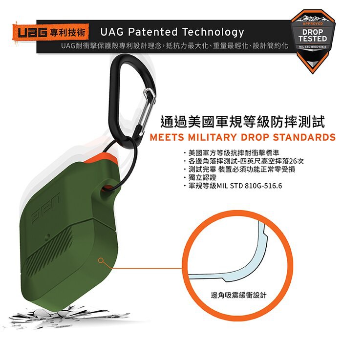 UAG AirPods 耐衝擊防水防塵保護殼-極黑 / 黑 www-細節圖4