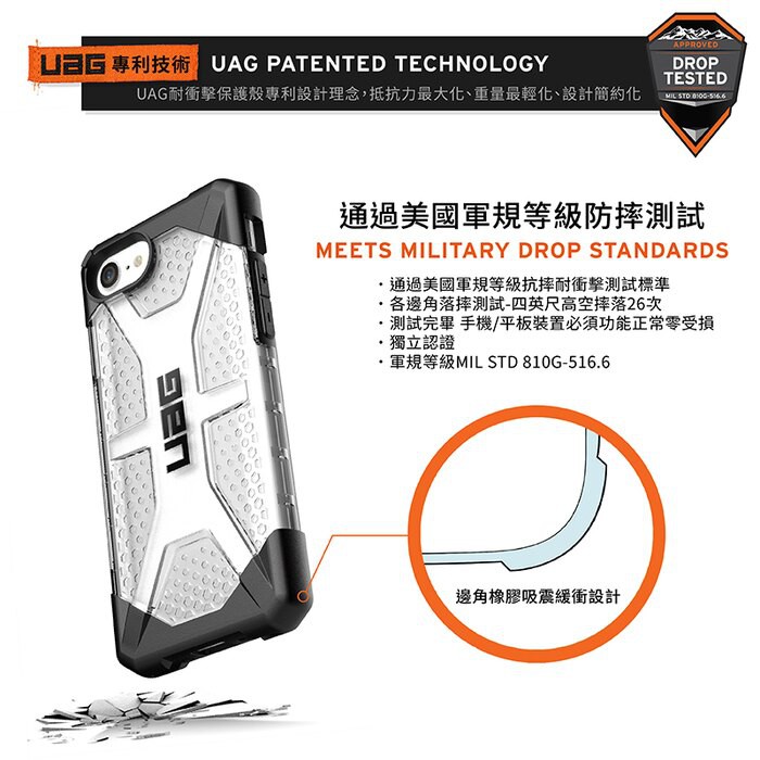 UAG iPhone 8/SE 耐衝擊保護殼 手機殼 透明/透黑 強強滾健康
