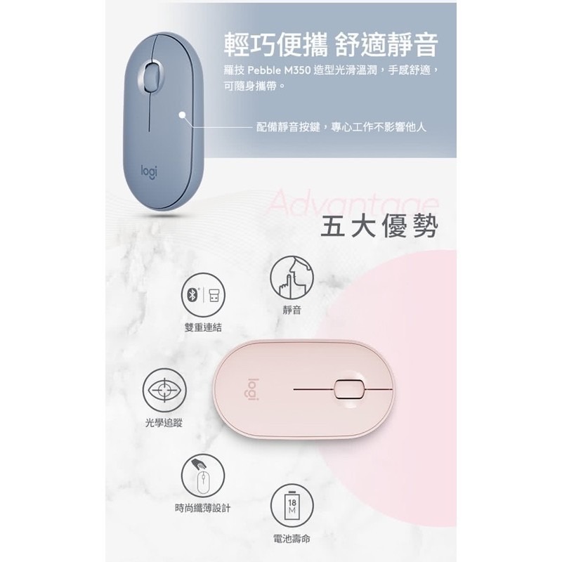 【Logitech 羅技】Pebble M350s 鵝卵石無線滑鼠-細節圖2