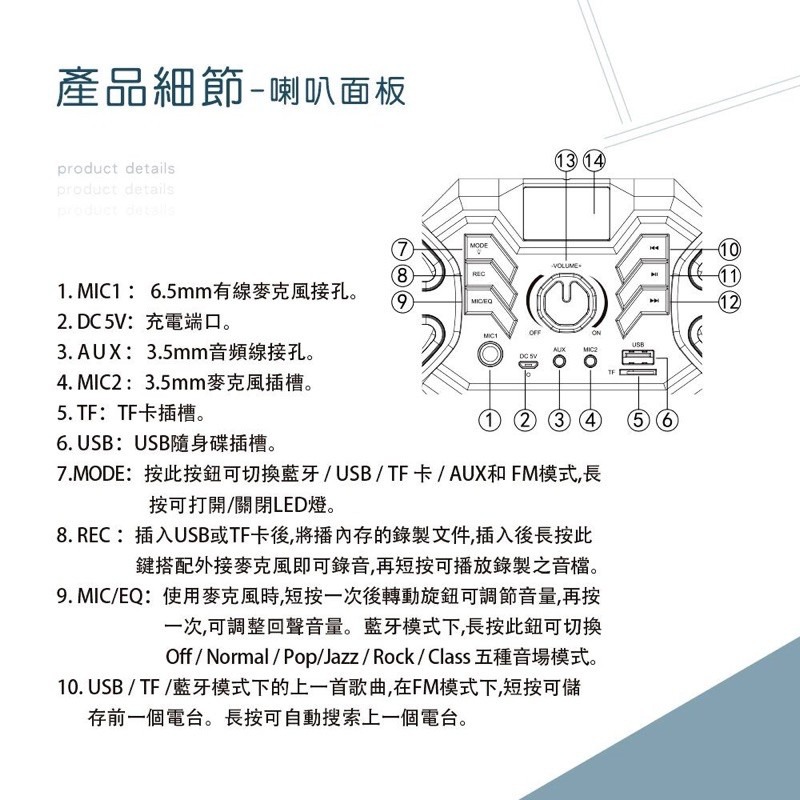 新莊 HANLIN LBT016 藍牙重低音喇叭擴音機 可接麥克風 廣播藍芽音響音箱 插記憶卡TF 強強滾健康-細節圖9