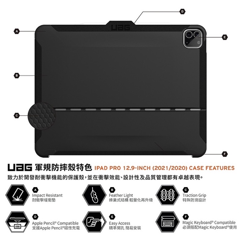 新莊 UAG iPad Pro 12.9吋(2021)耐衝擊巧控鍵盤專用保護殼-黑 平板電腦保護套-細節圖4