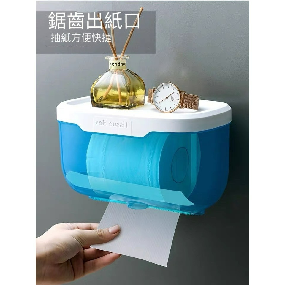 衛生紙盒 衛生紙套 無痕置物架 牆上置物架 浴室抽屜置物盒 無痕免釘壁掛捲筒衛生紙架 防水面紙盒 紙巾架-細節圖3