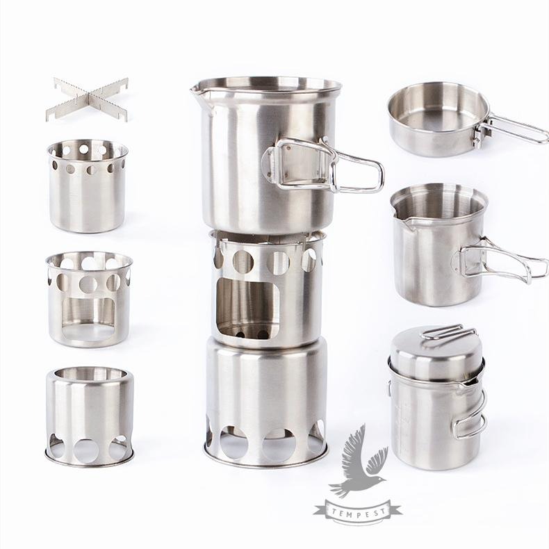 【抗風設計】雙用不鏽鋼酒精柴火爐套鍋1-2人 野營鍋 酒精爐 攻頂爐具 登山鍋具組 防風鍋爐組 鋁鍋 防風爐 機車露營-細節圖4