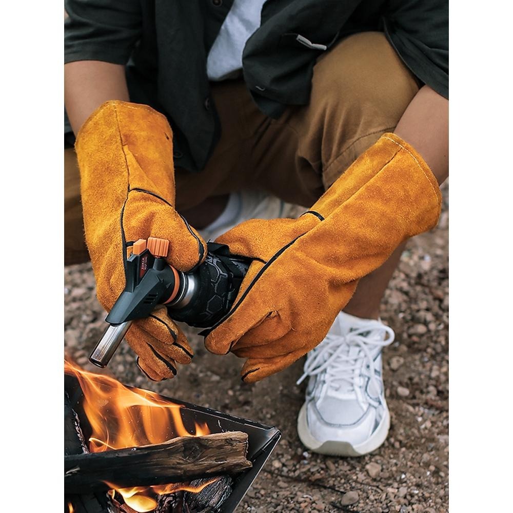 【800度耐高溫】防燙手套 耐熱手套 露營手套 耐高溫手套 烘培手套 防割手套 生火手套 隔熱 耐磨 牛皮 野炊 生火-細節圖4