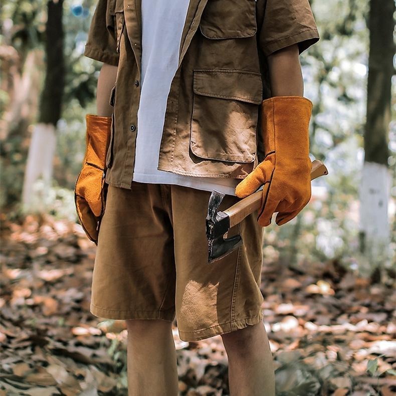 【800度耐高溫】防燙手套 耐熱手套 露營手套 耐高溫手套 烘培手套 防割手套 生火手套 隔熱 耐磨 牛皮 野炊 生火-細節圖6