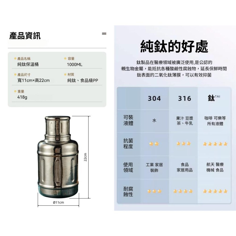 TEMPEST 純鈦保溫桶 1000ml 純鈦保溫杯 純鈦真空保溫杯 鈦合金保溫杯 純鈦水壺 純鈦便攜保溫杯 超容量-細節圖9