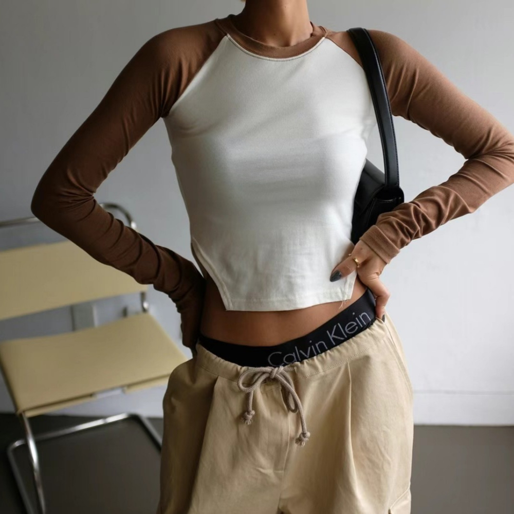 (預購)O&J-韓版撞色薄款開岔上衣-3色-細節圖5