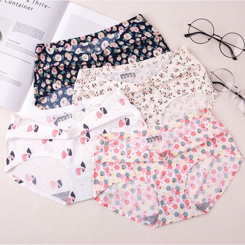 現貨 冰絲無痕女生內褲 純棉 網孔 透氣 甜美 性感 內褲 涼感 舒服 中低腰 多款花色 隨機出貨-細節圖2