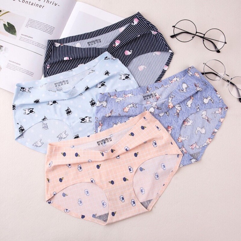 現貨 冰絲無痕女生內褲 純棉 網孔 透氣 甜美 性感 內褲 涼感 舒服 中低腰 多款花色 隨機出貨-細節圖4